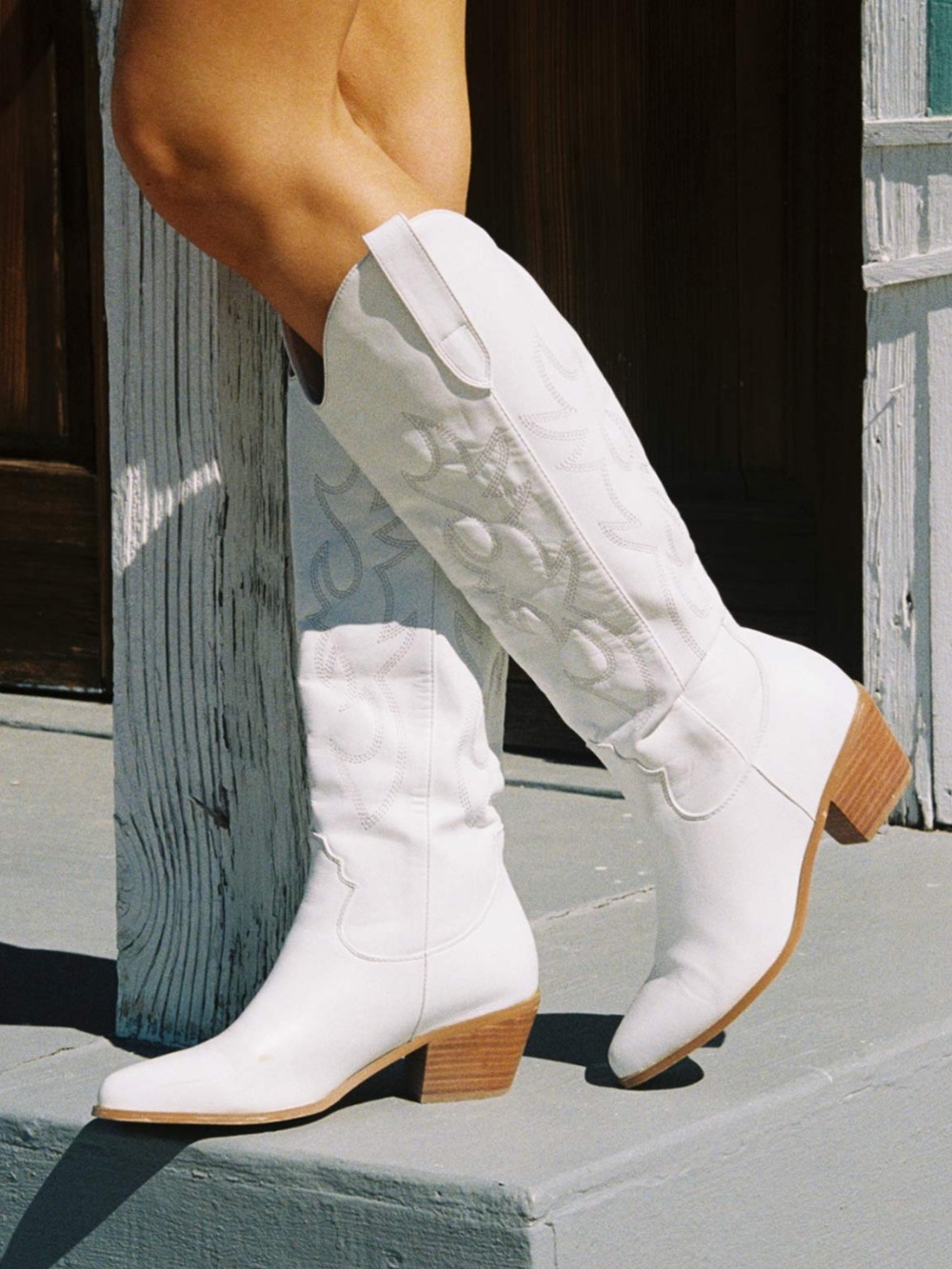 White Billini Urson Western Knee-High Cowboy Boots